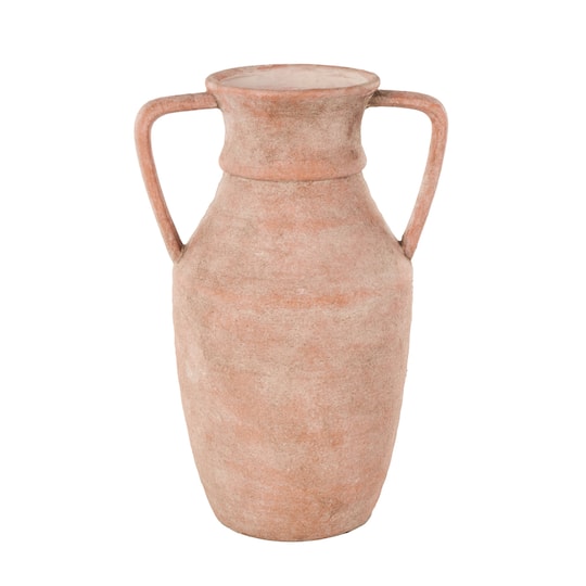 16" Pink Ceramic Antique Style Decorative Vase with Handles